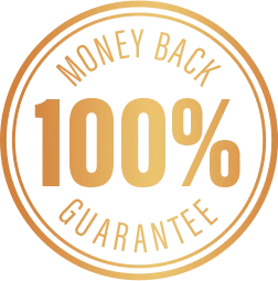 Gold one hundred per cent money back guarantee roundel used in the Livpure artwork