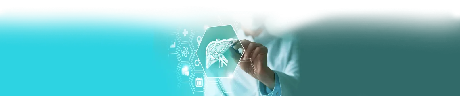 A wide banner from the seller's page showing a person in a lab coat touching an illustrated liver behind a hexagonal graphic